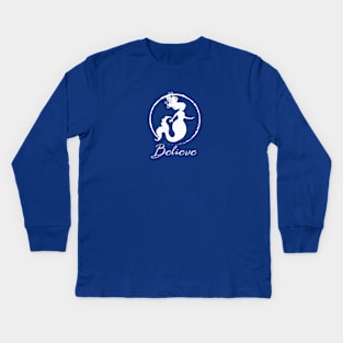 BELIEVE in Mermaids - white Enso Zen Circle Kids Long Sleeve T-Shirt